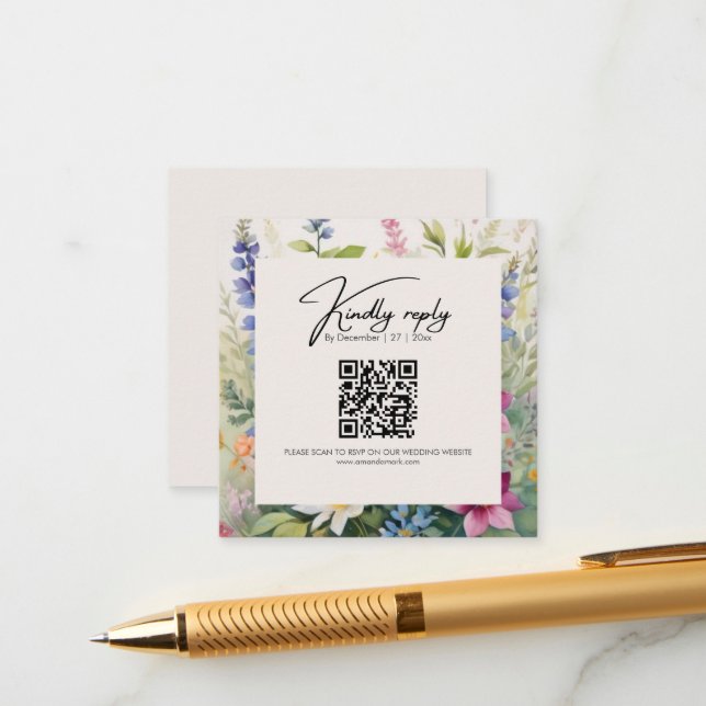 Tarjeta De Recepción Flor salvaje bohemia audaz única (Anverso/Reverso In Situ)