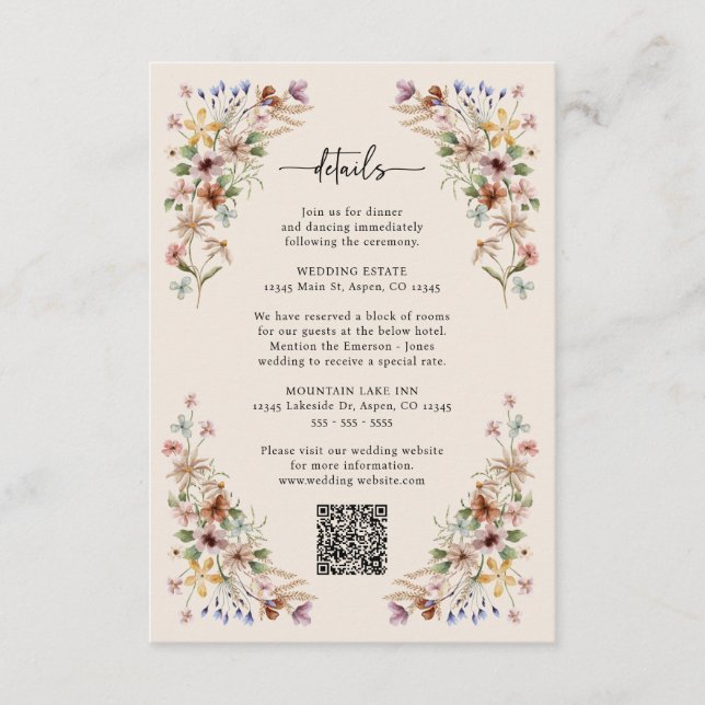 Tarjeta De Recepción Flor salvaje Boho (Anverso)