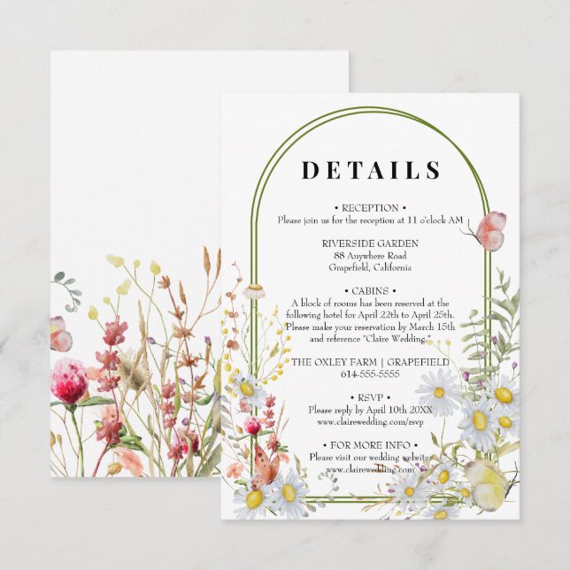 Tarjeta De Recepción Flor salvaje de verano de primavera Beige Boho (Anverso / Reverso)