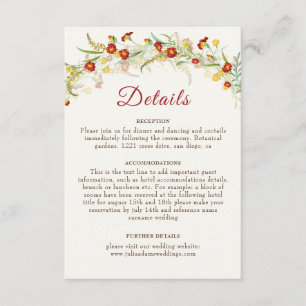 Tarjeta De Recepción Flor Silvestre Amarilla Follaje de Caléndula Boda