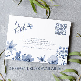 Tarjeta De Recepción Flor silvestre azul turquesa boda código QR RSVP