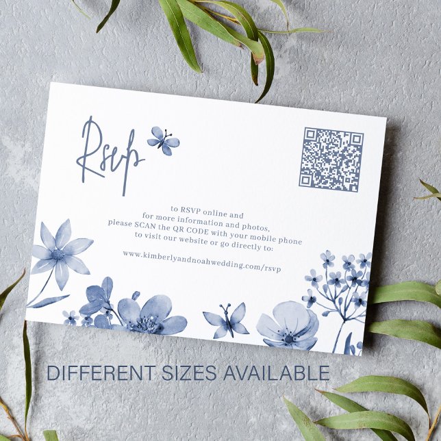 Tarjeta De Recepción Flor silvestre azul turquesa boda código QR RSVP (Subido por el creador)