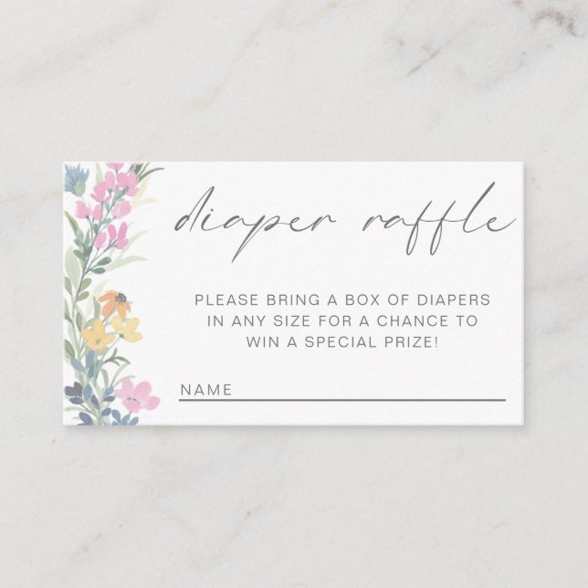 Tarjeta De Recepción Flor silvestre Baby Shower Diaper Raffle (Anverso)