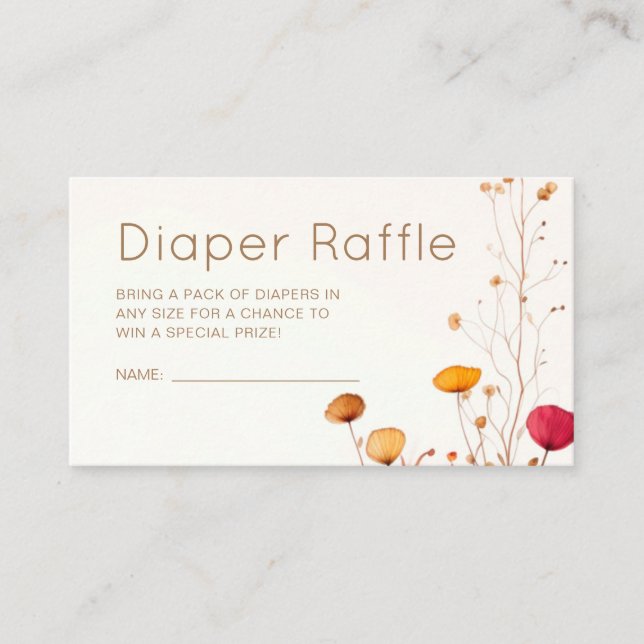 Tarjeta De Recepción Flor silvestre Baby Shower Diaper Raffle (Anverso)
