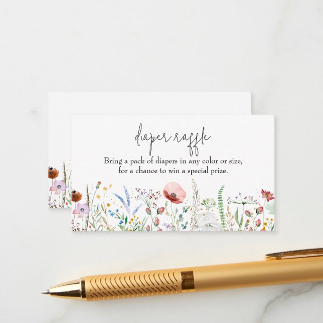Tarjeta De Recepción Flor silvestre Baby Shower Diaper Raffle (Anverso/Reverso In Situ)