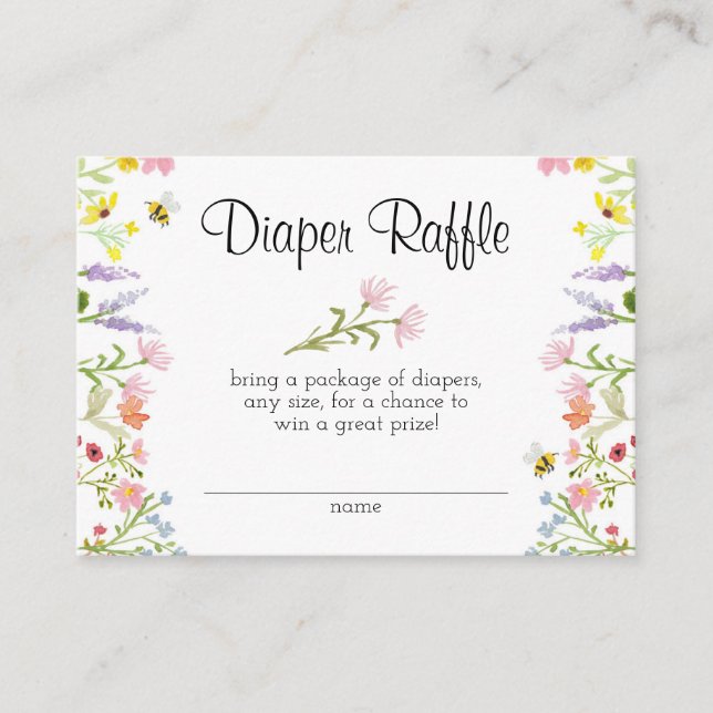Tarjeta De Recepción Flor silvestre Baby Shower Diaper Raffle (Anverso)