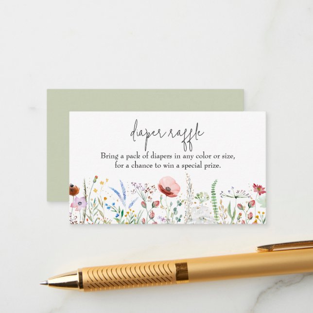 Tarjeta De Recepción Flor silvestre Baby Shower Diaper Raffle (Anverso/Reverso In Situ)