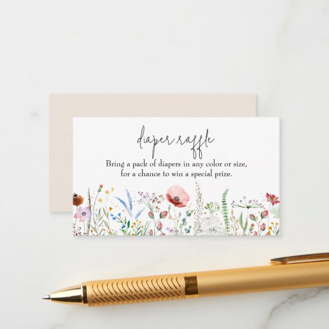 Tarjeta De Recepción Flor silvestre Baby Shower Diaper Raffle (Anverso/Reverso In Situ)