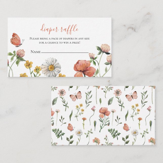Tarjeta De Recepción Flor silvestre Baby Shower Diaper Raffle (Anverso / Reverso)
