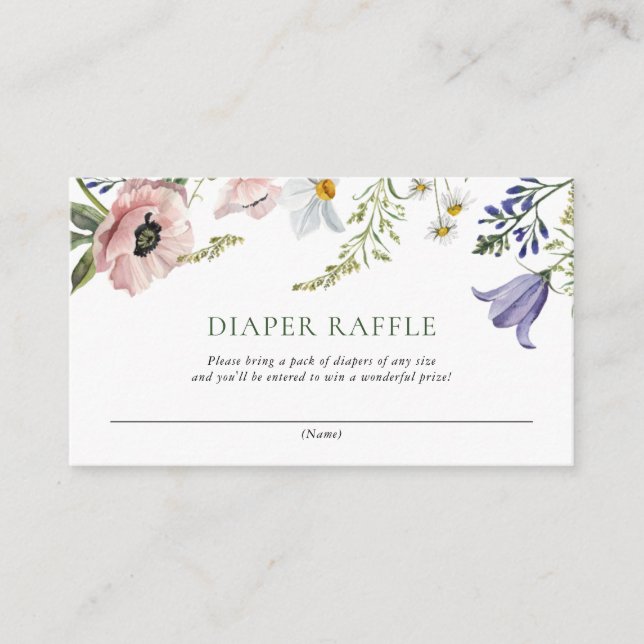 Tarjeta De Recepción Flor silvestre Baby Shower Diaper Raffle (Anverso)