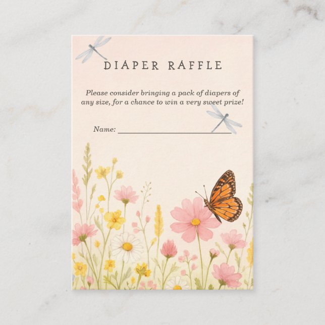 Tarjeta De Recepción Flor silvestre Baby Shower Diaper Raffle (Anverso)