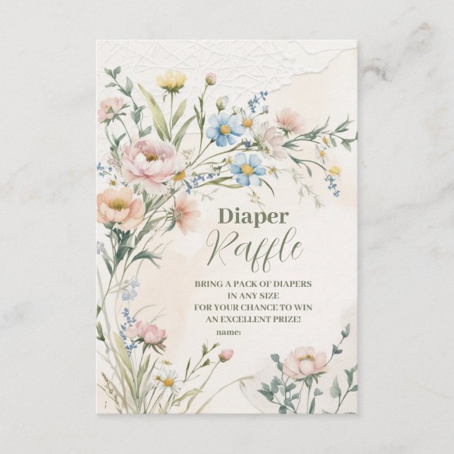 Tarjeta De Recepción Flor silvestre Boho Diapper Raffle (Anverso)