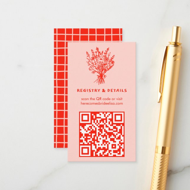 Tarjeta De Recepción Flor silvestre Bouquet Rustic Whimsical QR Code Br (Anverso/Reverso In Situ)