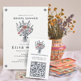 Tarjeta De Recepción Flor silvestre Bouquet Rustic Whimsical QR Code Br