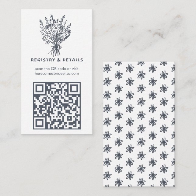 Tarjeta De Recepción Flor silvestre Bouquet Rustic Whimsical QR Code Br (Anverso / Reverso)