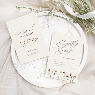 Tarjeta De Recepción Flor silvestre colorida vibrante boda moderna RSVP