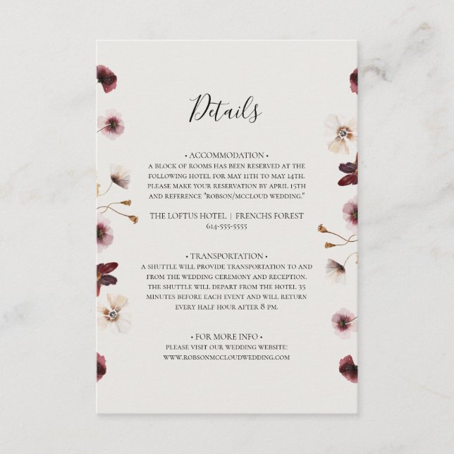 Tarjeta De Recepción Flor silvestre de cobre de Borgoña | Detalles de B (Anverso)