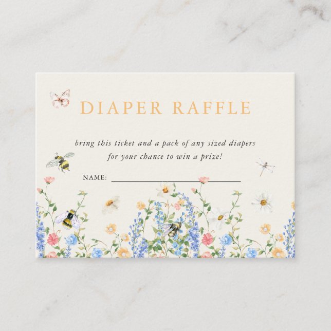 Tarjeta De Recepción Flor silvestre floral Bumble Bee | Diaper Raffle (Anverso)