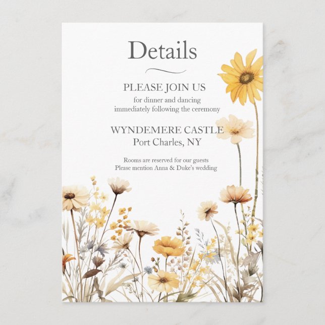 Tarjeta De Recepción Flor silvestre moderna  (Anverso)