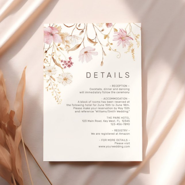 Tarjeta De Recepción Flor silvestre moderna | Detalles del Boda botánic (Subido por el creador)