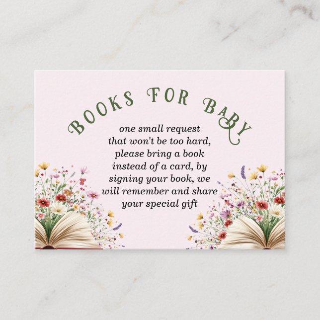 Tarjeta De Recepción Flor silvestre Nuevo Capítulo Baby Shower Libros P (Anverso)