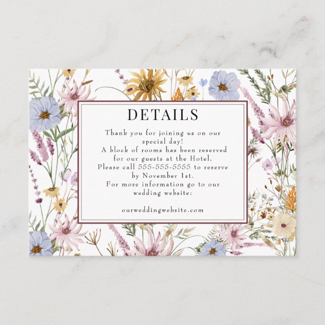 Tarjeta De Recepción Flor silvestre primavera | Boda de la Moda Boho |  (Anverso)