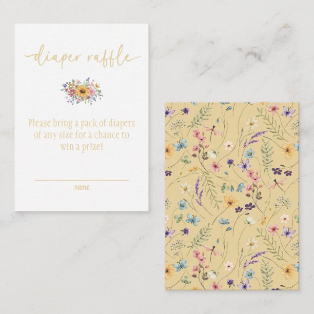 Tarjeta De Recepción Flor silvestre sólido amarillo Baby Shower Diaper  (Anverso / Reverso)