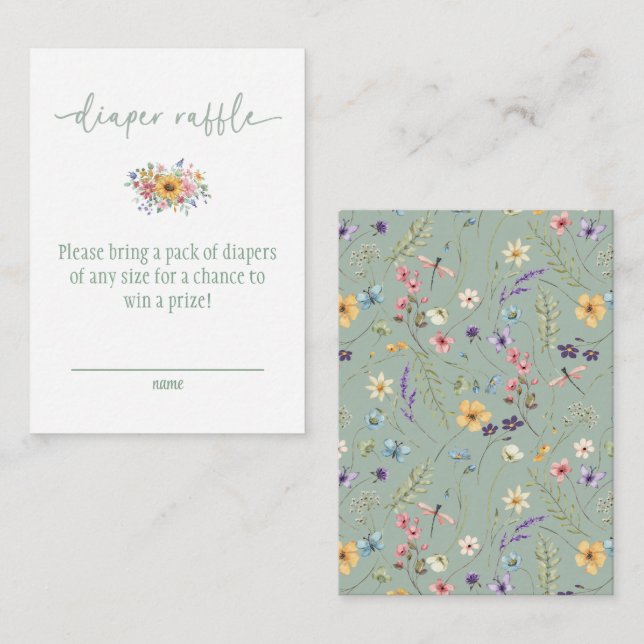 Tarjeta De Recepción Flor silvestre sólido verde Baby Shower Diaper Raf (Anverso / Reverso)