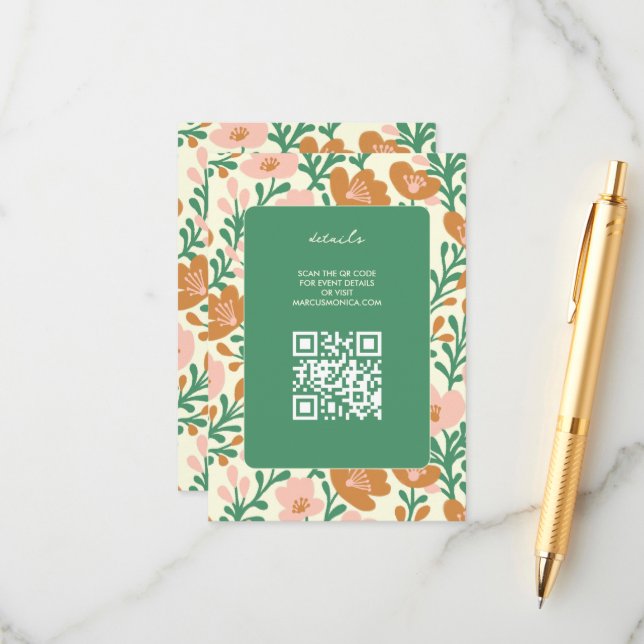 Tarjeta De Recepción Flor silvestre Vines Pink Green Custom WEDDING (Anverso/Reverso In Situ)