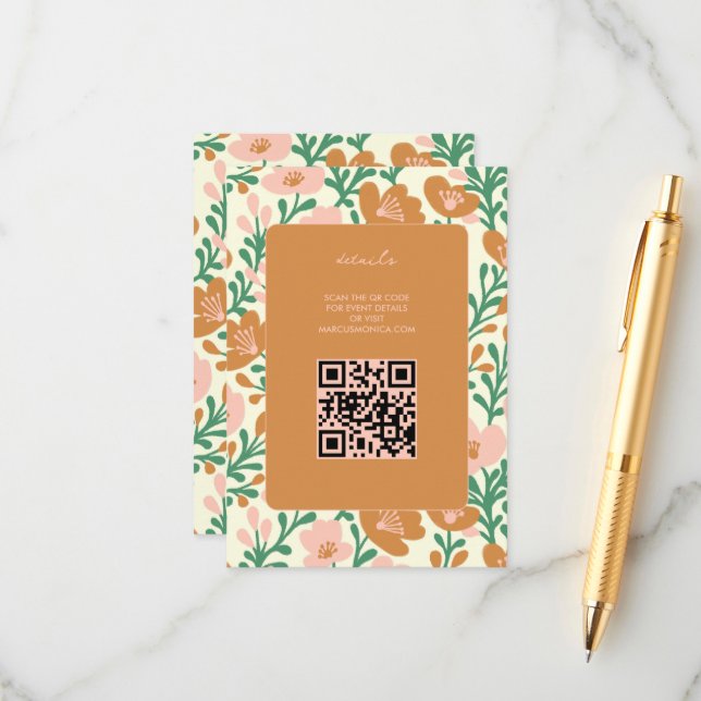 Tarjeta De Recepción Flor silvestre Vines Pink Green Custom WEDDING (Anverso/Reverso In Situ)