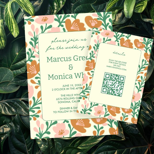 Tarjeta De Recepción Flor silvestre Vines Pink Green Custom WEDDING (Wildflower Vines Pink Green Custom WEDDING Enclosure Card
)