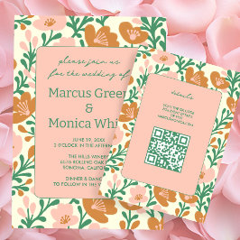 Tarjeta De Recepción Flor silvestre Vines Pink Green Custom WEDDING