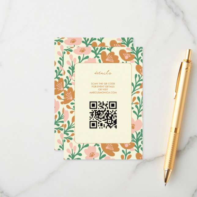 Tarjeta De Recepción Flor silvestre Vines Pink Green Custom WEDDING (Anverso/Reverso In Situ)