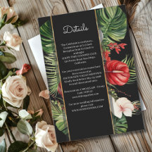 Flor tropical y hojas detalles de boda oscuro