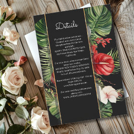 Tarjeta De Recepción Flor tropical y hojas detalles de boda oscuro