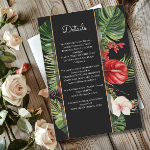 Tarjeta De Recepción Flor tropical y hojas detalles de boda oscuro