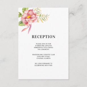 Tarjeta De Recepción Flora acuarela rosa   Banquete nupcial