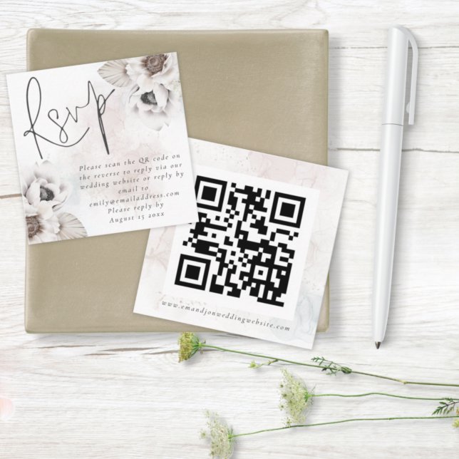 Tarjeta De Recepción Flora blanca acuarela QR Boda de código RSVP (Subido por el creador)