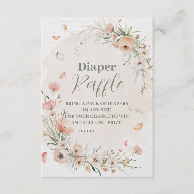 Tarjeta De Recepción Flora de flores silvestres Boho Diapper Raffle (Anverso)