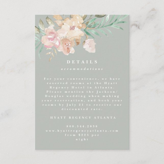 Tarjeta De Recepción Floraciones rusas de acuarela en detalles de Boda  (Anverso)