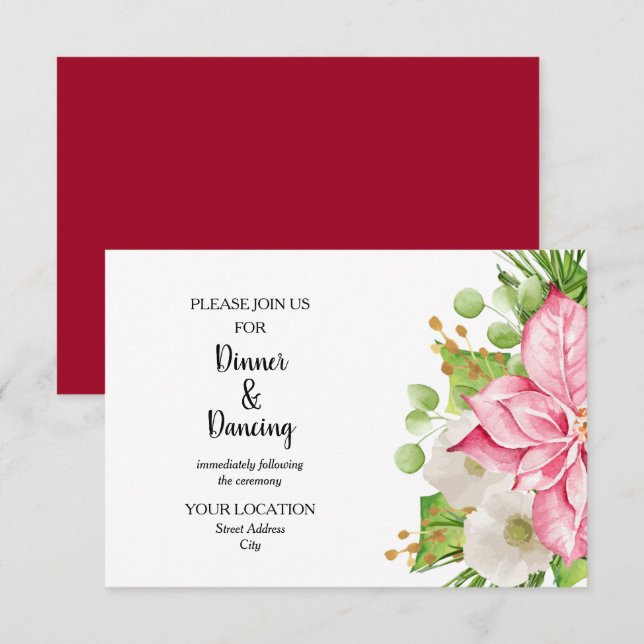 Tarjeta De Recepción Floral acuarela Boda de vacaciones de invierno (Anverso / Reverso)