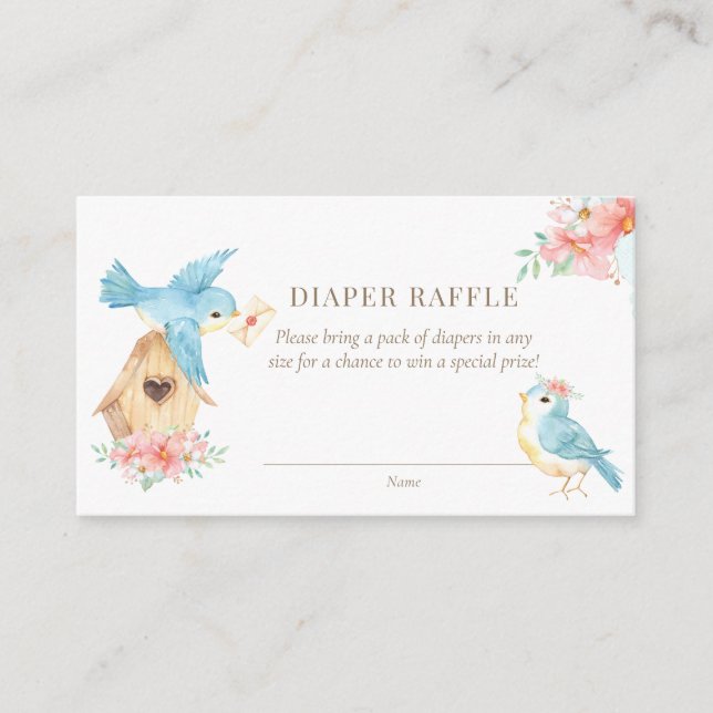 Tarjeta De Recepción Floral acuarela Pájaros Chica Diaper Raffle (Anverso)