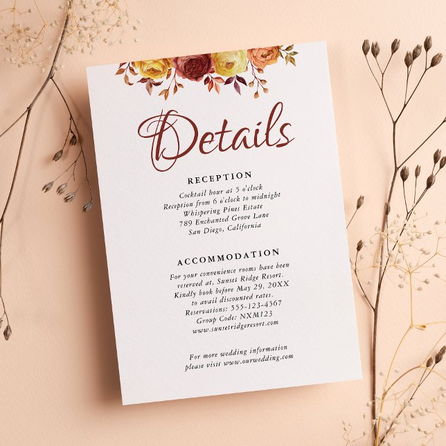 Tarjeta De Recepción Floral acuarela Rústica otoño cálido Boda otoño (Subido por el creador)