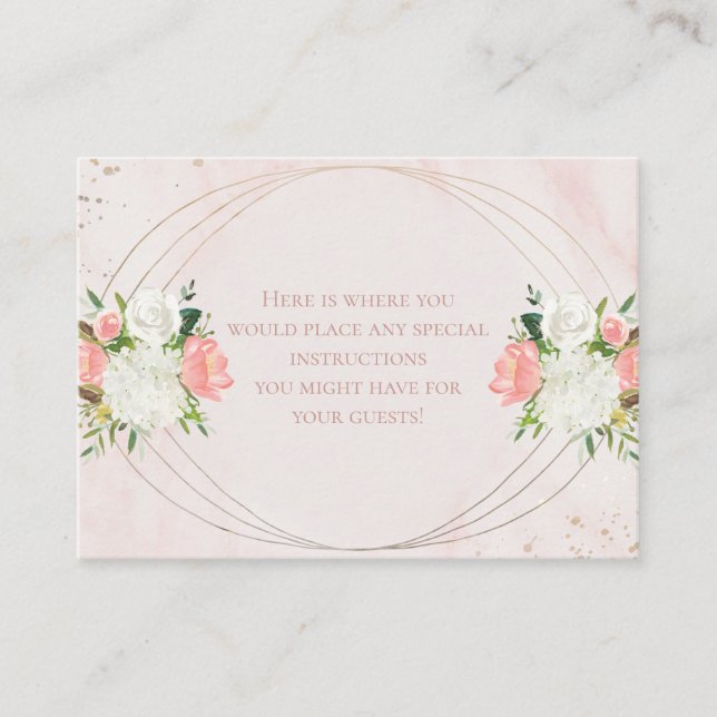 Tarjeta De Recepción Floral acuática rosa y dorada de Rubor (Anverso)