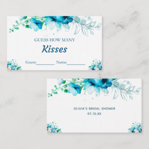 Tarjeta De Recepción Floral azul adivina cuántos besos de juego de novi