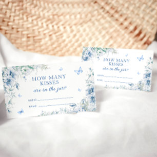 Tarjeta De Recepción Floral azul cuántos besos de juego