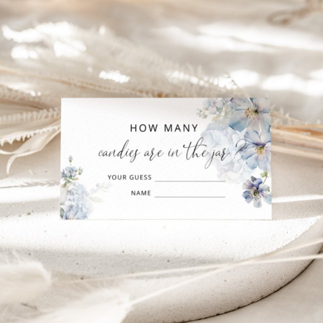 Tarjeta De Recepción Floral azul Hydrangea adivina cuántos dulces (Subido por el creador)