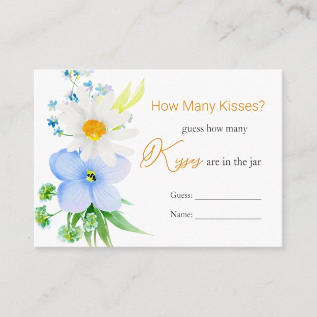 Tarjeta De Recepción Floral azul margarita blanca adivina cuántos besos (Anverso)
