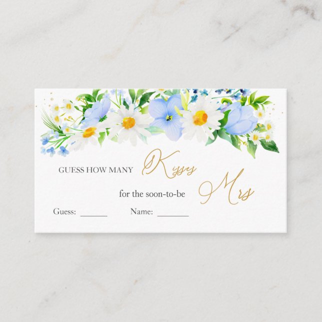Tarjeta De Recepción Floral azul margarita blanca adivina cuántos besos (Anverso)