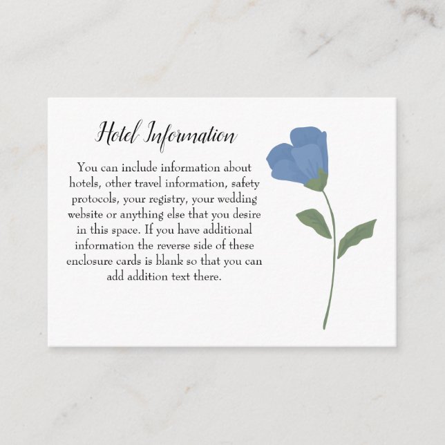 Tarjeta De Recepción Floral azul, simple matrimonio elegante (Anverso)
